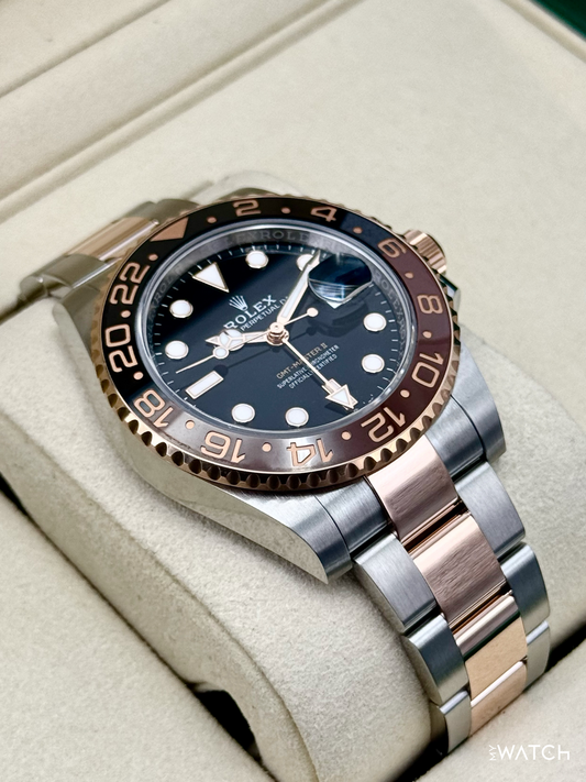 Relógio Rolex GMT Master II Rootbeer automático, caixa aço e bracelete bicolor
