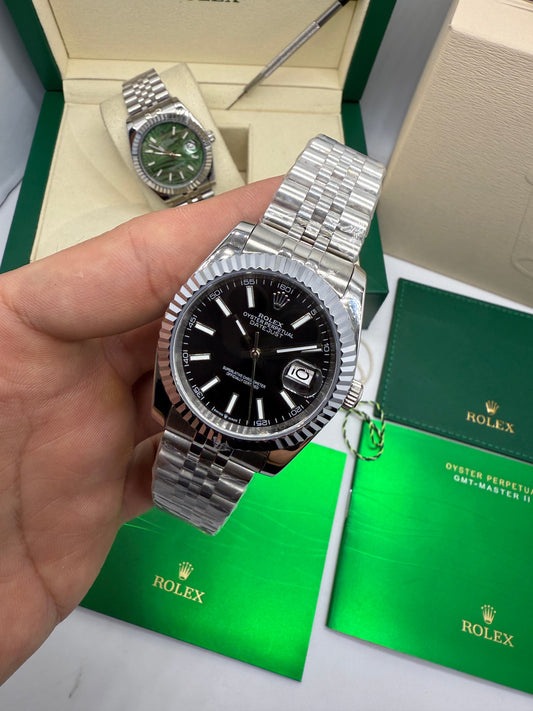 Relógio Datejust Jubilee preto 40 mm automático, mostrador preto e pulseira em aço
