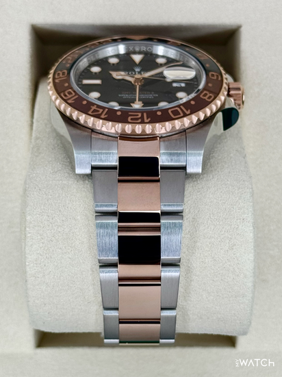 Relógio Rolex GMT Master II Rootbeer automático, mostrador azul-escuro e bezel marrom/dourado