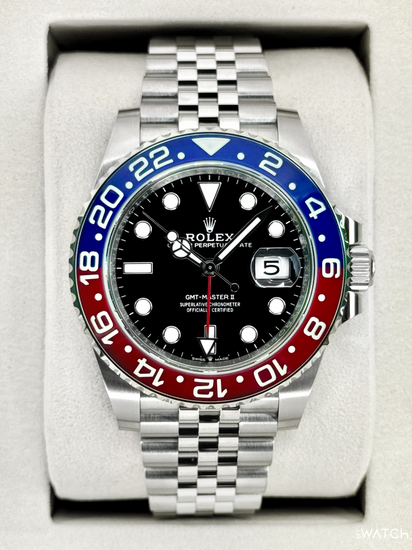 Relógio GMT Master II Pepsi automático com pulseira metálica e mostrador preto