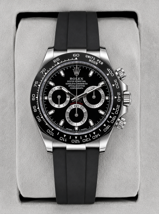 Relógio Rolex Daytona Oysterflex preto automático com mostrador preto e pulseira preta