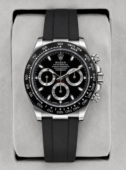 Relógio Rolex Daytona Oysterflex preto automático com mostrador preto e pulseira preta