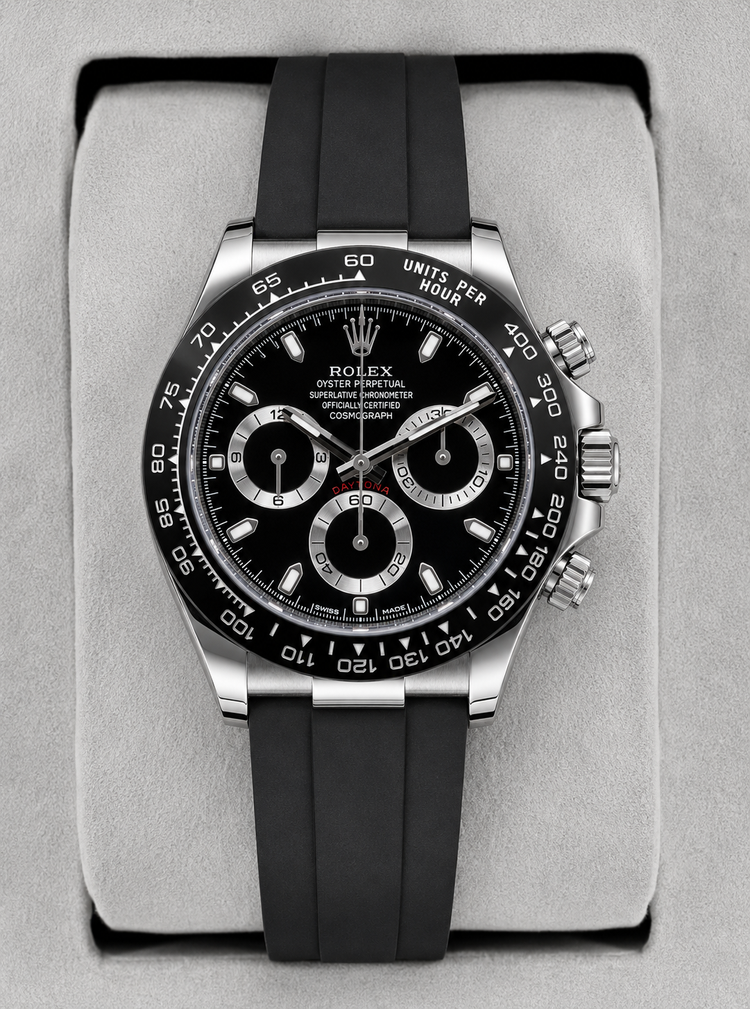 Relógio Rolex Daytona Oysterflex preto automático com mostrador preto e pulseira preta