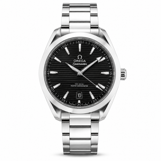 Relógio Omega Seamaster Aqua Terra em aço, mostrador preto e pulseira metálica
