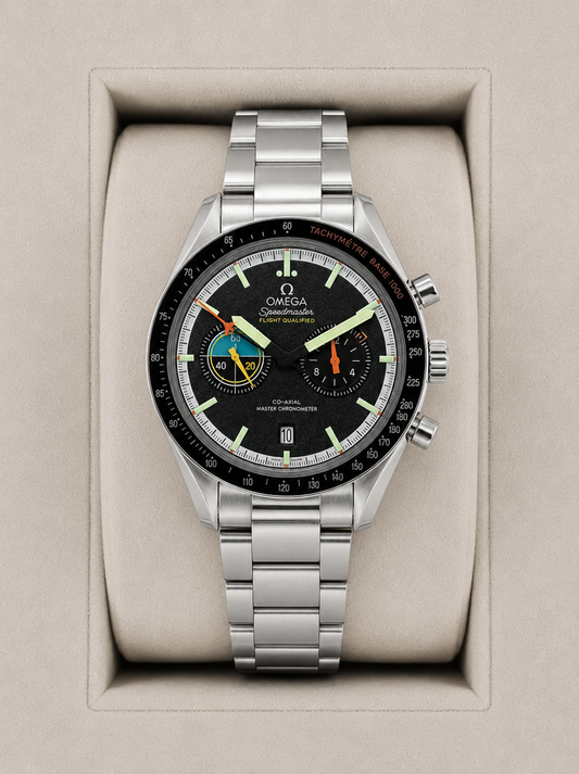Relógio Omega Speedmaster Pilot automático 40 mm com mostrador preto e pulseira de aço