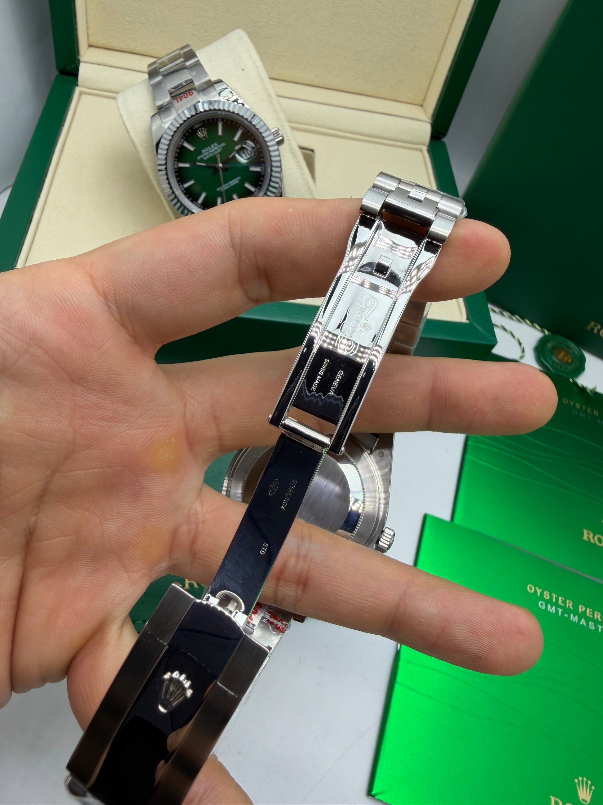 Fecho da pulseira Jubilee do relógio Rolex Datejust em aço