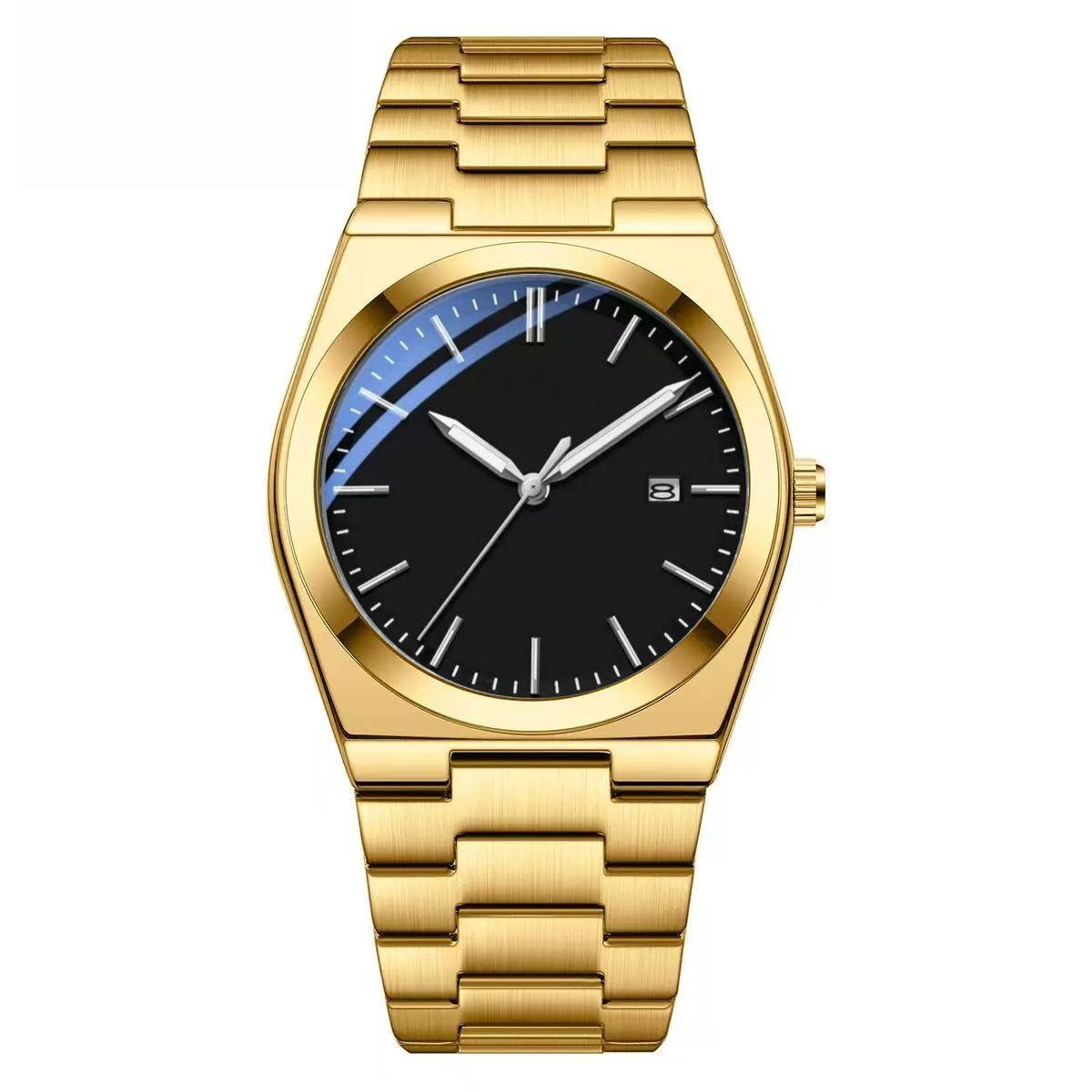 Relógio Movara® Sólido dourado com mostrador preto e pulseira metálica